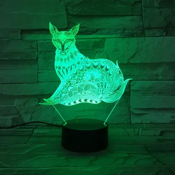 3D-Fox-Lampa LED-Nattlampa med Touch bordslampa som Barn Gåvor 7 Färger Förändring Home Party Decor USB-Eller batteriförsörjning Lampa