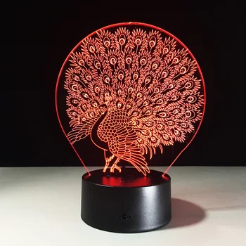 3D-led-nattlampa peacock öppna skärmen modell lampa elektroniska eller USB-induktion natt lampa creative akryl nattduksbordet lampa