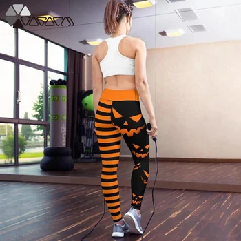 3D Print Halloween Yoga Byxor Pumpa Kvinnor att Driva Upp Smidig Elastisk Hög Midja Träna Sport Leggings Mujer Gym Leggins