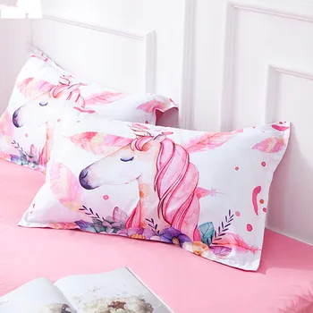 3D Unicorn Sängkläder i Rosa och vitt twin kung Påslakan Set Blommig 3/4Piece Överkast Drottning För Vuxna Barn Häst sängkläder