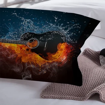 3D-Utskrivna Påslakan Set Fire Water Gitarr Enda Dubbel Twin Sängkläder Full Queen King Size Black Sängkläder Kid Vuxen Hem