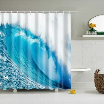 3D-Vattentätt tyg dusch gardiner som badrum tyg tyg gardin havet landskap badkar skärmen gardiner inredning