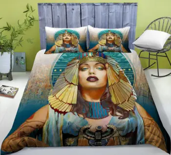 3D-Vintage Drottning av Egypten Sängkläder Set Påslakan Afrikansk Kvinna Täcke Sängkläder Uppsättningar Sängkläder Sängkläder(Inga lakan)