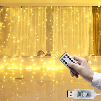 3m LED fairy ljus krans gardin lampa Fjärrkontroll USB-string lights Nya Året julpynt för hem sovrum fönster