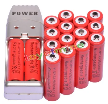 4/8/12/16/20/24pcs AA 2A Röd Färg 1,2 V Ni-MH-3000mAh Laddningsbart Batteri CELL + USB-Laddare