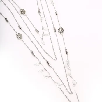 4 Multi Layer stropparna Halsband för Kvinnor Kvinnlig Lyx Rostfritt Stål Silverglänsande Blad Charm Trendiga Smycken Tillbehör 2020