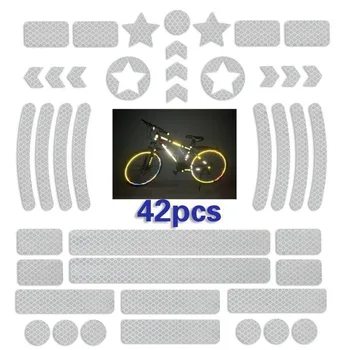 42PCS Cykel Kroppen Reflekterande Klistermärke Natten Säkerhet Logotyp Galler Stripe Varning Strip MTB Skoter Hjälm Kroppen Reflekterande Klistermärke