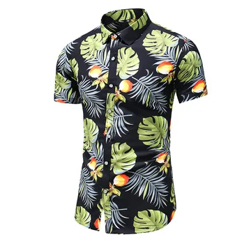 45 KG-120 KG Sommaren Casual Skjortor för Män Avslappnad Passform Tropiska Knappen Ner kortärmad Gul Hawaii Skjorta 5XL 6XL 7XL