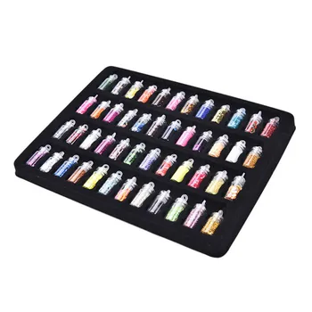 48 Färger Glitter Paljetter Strass 3D Nail Art Pulver Spik Holografiska Glitter