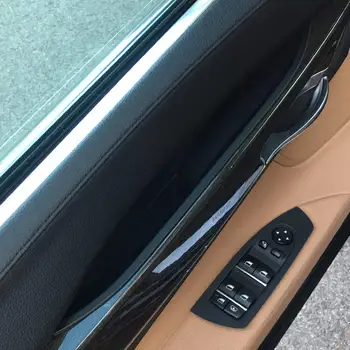 4ST Bil Inre dörrhandtag Svarta CreamCarbon Fiber För BMW F01 F02 7-serien Fram Bak Vänster Höger Inre Panel Dra Trim Täcka