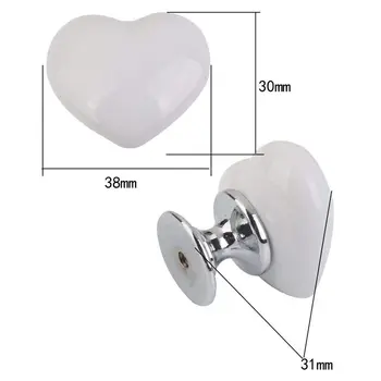 4st Hot Försäljning Handtag Keramisk dörrhandtag Hjärtat Form för Klädskåp Låda Knappen Möbler Dörr Handtag Vit
