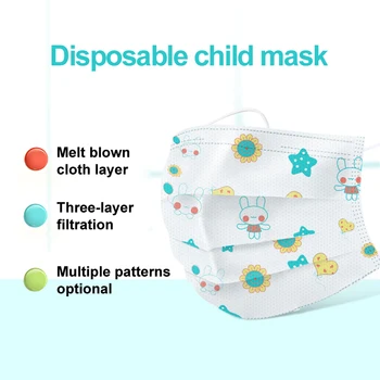 50/100/200st Barn Barn Mask Disponibla Ansiktsmasker 3 Lager Anti-Damm Masker Icke-vävt Tyg Smältblåsta Tecknat Ansikte Mun Mask