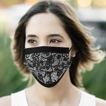 50PC Mode för Kvinnor Lace Återanvändbara Andas Disponibla Protection Face Mask 3-Lager Spetsar Vuxen Mask Skydda Mask Mascarilla