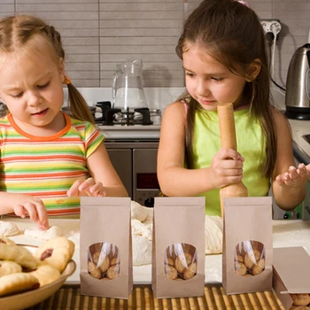 50st Bageri Påsar med Tydliga Fönster Tätning Fett Bevis Kraftpapper Påse för Livsmedel som Snacks Cookie Eller Kök Tillbehör