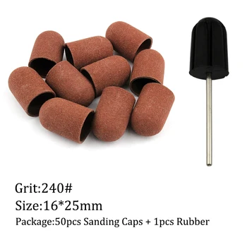 50st/Set 240# Grus Spik Slipning Caps Gummi Grepp Pedikyr Polishing Sand Block Elektrisk Borr-Tillbehör Lite Manikyr Verktyg