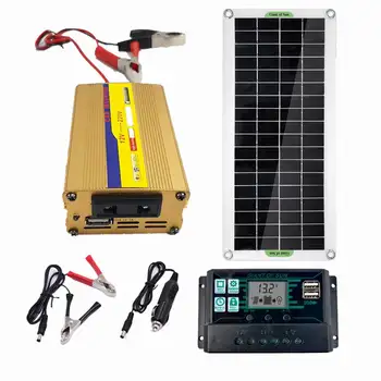 50W Solpanel Batteriladdare 220V System för Solenergi Inverter 500W 10A Controller USB-Komplett Kit för Hemmet Nätet Camp Telefon