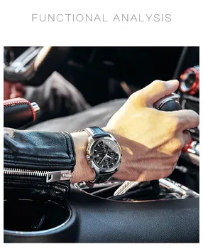 6 Händer Auto Date 24-timmars visning Titta på Män Mode Läder Mens Mekaniska Klockor CARNIVAL Klocka Armbandsur Vattentät