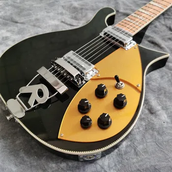 6 strängar 660 elektrisk gitarr, svart färg med R-bron, guld färg pickguard, kromad hårdvara , inklusive frakt