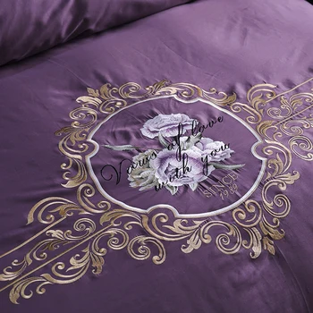 600TC Bomull Sängkläder Uppsättningar Queen King Size Broderier Blommor Påslakan Platt/överdragslakan Med Gummi Örngott