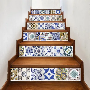 6st/set Arabiska Mosaik Stil Trappor Dekorativa Klistermärken Korridoren Trappa Väggmålning Självhäftande Dekaler För Hem DIY-Inredning