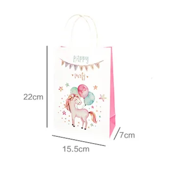 6st Unicorn Papper Eller Väska Flamingo Godis Påse Förpackning Påsar Med Handtag för Födelsedag, Bröllop, Jul Party Tillbaka presentpåse