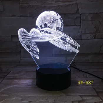 7 Färgglada Utbytbara Humör LED-Lampa 3D Led Rymdskepp Jorden Utrymme Skrivbord Belysning Sovrum Sängbord Decor nattlampa Gåvor AW-687