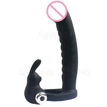 7 Hastighet Penis Vibrerande Ring Dubbel Anal Strapon Dildo Vibrator Anal Beads Butt Plug G-Spot Vibrator sexleksaker för Par