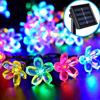 7M 50LED Solar Powered String Ljus Vattentät Cherry Fairy Flower Led Lampa För Trädgård Bröllop Jul nyår Fest