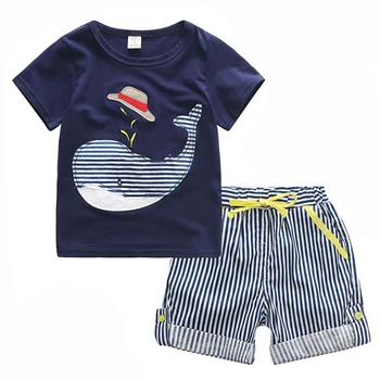 80-130 cm Bomull Pojkar och Kläder Barn Kläder Uppsättningar Sommaren Pojke Kläder Söt Whale Barn Uppsättningar T-Shirt Denim Byxor