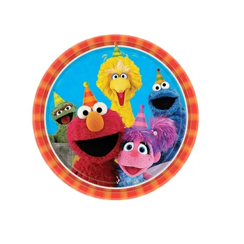 83Pcs Sesame Street Party Supplies Elmo Hattar Flagga Parti Porslin Set Plattor Papper Koppar Servetter Födelsedag Inredning Fest Duk