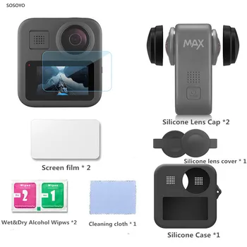 9-i-1 Tillbehör Set Silikon linsskydd Härdat glas, skärm skyddsfilm Silikon Fall Kit För GoPro Max Action Kamera