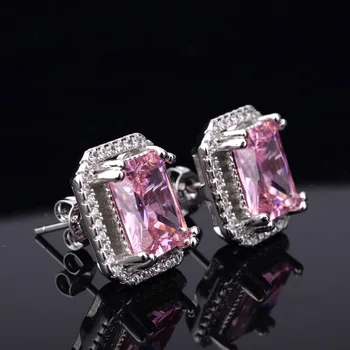 925 Silver Rosa Cubic Zirconia Stud Örhängen för Kvinnor Ädelsten Bröllop Mode Smycken Örhängen