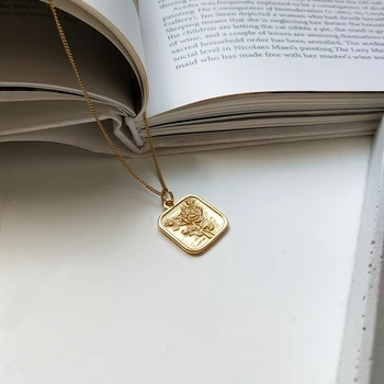 925 sterling silver hjärta Geometriska halsband guld runda Blank yta square kort ros blommor hängande halsband för kvinnor eller