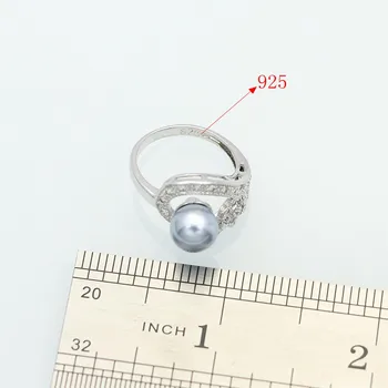 925 Sterling Silver Smycken Grey Pearl Vit Kristall Örhängen/Ring/Hänge/Halsband Kostym Smycken Uppsättningar För Kvinnor Bröllop
