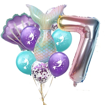 9pcs/mycket Mermaid Party Ballonger med 32-tums Antalet Folie Ballong Kids Birthday Party Dekorationer Baby Shower Inredning Helium Globos
