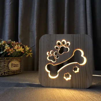Acecorner 3D LED Kreativa Trä-tassavtryck Natt Lätta Ihåliga bordslampa USB-Drivna-och Utflyktsdisk För Baby och Barn Jul nyår Eller