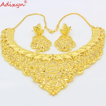 Adixyn Nya Lyxiga Stroppar Går Halsband Örhängen Som Smycken I Guld Färg Arabiska/Ethiopian/Afrikanska/Dubai Kvinnor Flickor Gåvor N03141