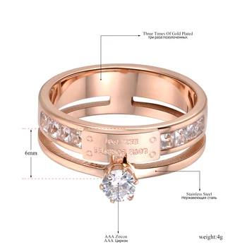 AENINE Klar CZ-Kristall Inställning Rose Gold Färg Ringar, Smycken i Rostfritt Stål med Strass förlovningsring Halka AR18049
