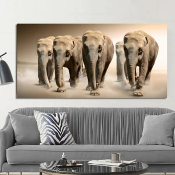 Afrika Elefanter Vilda Djur Duk Målning Skandinavien Affischer och Utskrifter Cuadros Vägg Konst Bild för Vardagsrum heminredning