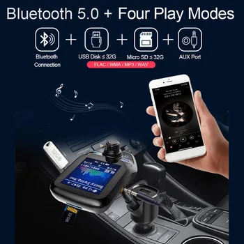 AGETUNR Bluetooth AUX Handsfree Bil-Kit Set 3 USB-Port QC3.0 Snabba ut FM-Sändare MP3-Spelare 1,8