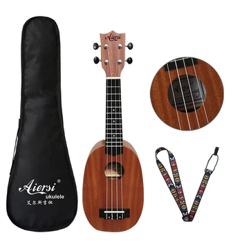 Aiersi 21 Tums Mahogny Sopran-Ukulelen Gitarr 4 Strängar Hawaii Ukelele Utbildning Musikinstrument Eller med Väska och Rem