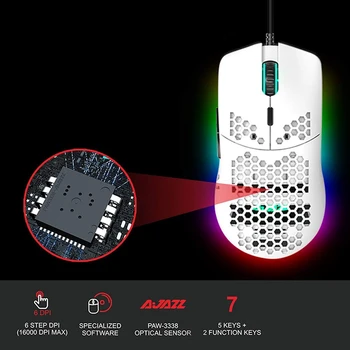 AJAZZ AJ390 Gaming Mouse med över 16 000 DPI Optisk Sensor Chromaticity RGB-Belysning, 7 Programmerbara Knappar