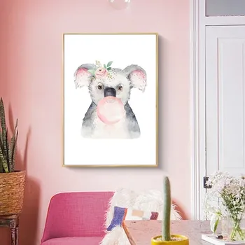 Akvarell Tecknat Koala Tropiska Djur Dagis Inredning Canvas Tavlor Affisch och Skriva ut Väggen Konst Bilder för Baby Room Decor
