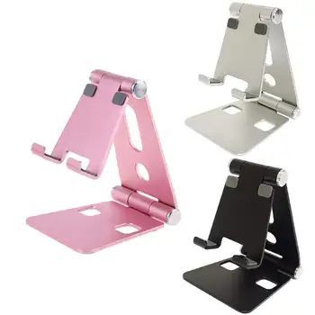 Aluminium Legering med Dubbla Fällbara Skrivbordet Rotary Tablet Stand Mobiltelefon Hållare Mount Fäste för iPhone för iPad för Samsung Xiao