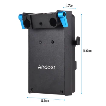 Andoer V Montera Batteriet Platta Adapter med Dubbla Hål Rod Klämma Dummy Batteri Adapter för BMCC Canon för Audio Recorder Mikrofon