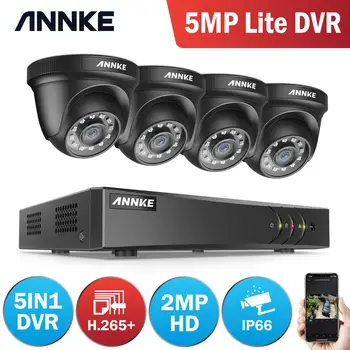 ANNKE 1080P CCTV Camera DVR System 4st Vattentät 2.0 MP HD-TVI Svart Dome-Kameror Hem Videoövervakning Kit rörelsedetektor