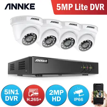 ANNKE 4CH 2MP HD-Video Surveillance System H. 265+ 5in1 5MP Lite DVR 4ST 1080P Dome Offentlig Väderändig CCTV säkerhetskameror
