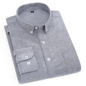 Aoliwen 2020 varumärke män bomull mode bekväma, casual business-shirt long sleeve oxford hög kvalitet mjuk slim fit skjorta