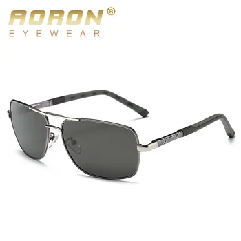 AORON Män Polariserade Solglasögon Män Helt Originell Design i Metall Ram Rektangel Objektiv UV400 Nörd Glasögon