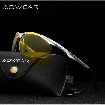 AOWEAR HD Körning på Natten Glasögon Män Polariserade Night Vision Solglasögon för Män Aluminium Gul Sol Glassses för Föraren Gafas